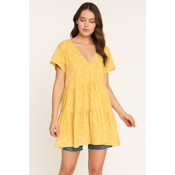 Universal Threads Yellow Tiered Short Sleeve Mini Dress Size L - Picture 1 of 5